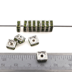 Lot 12 pcs 8x8mm Czech Green Olivine silver plated Square rondelles Rhinestone Spacer beads jewelry findings
