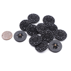 Lot (12) vintage Czech black geometric marcasite flower glass buttons 23mm