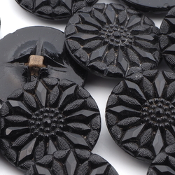 Lot (12) vintage Czech black geometric marcasite flower glass buttons 23mm