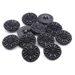 Lot (12) vintage Czech black geometric marcasite flower glass buttons 23mm