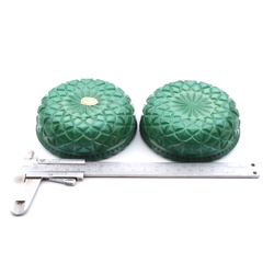 Vintage Czech geometric malachite green glass powder trinket jewelry box