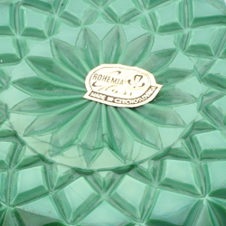 Vintage Czech geometric malachite green glass powder trinket jewelry box