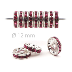 Lot 12 pcs 12mm Premium Czech Fuchsia Pink Rhinestone Rondelles spacer beads jewelry findings