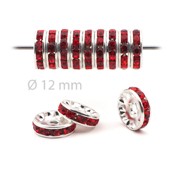 Lot 12 pcs 12mm Premium Czech Lt. Siam Red Rhinestone Rondelles spacer beads jewelry findings