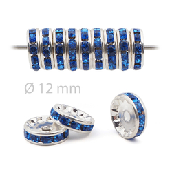 Lot 12 pcs 12mm Premium Czech Sapphire Blue Rhinestone Rondelles spacer beads jewelry findings