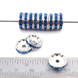 Lot 12 pcs 12mm Premium Czech Sapphire Blue Rhinestone Rondelles spacer beads jewelry findings