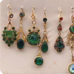 Lot (10) vintage Czech glass rhinestone cabochon single dangle earrings