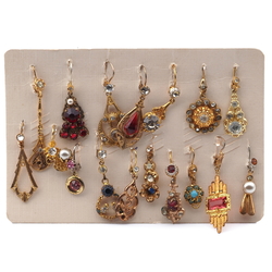 Lot (17) vintage Czech glass rhinestone bead single dangle earrings