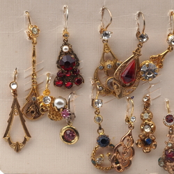 Lot (17) vintage Czech glass rhinestone bead single dangle earrings
