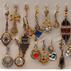 Lot (21) vintage Czech glass rhinestone bead single dangle earrings