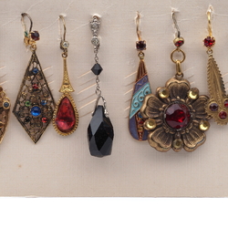 Lot (8) vintage Czech glass rhinestone bead single dangle earrings