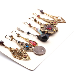 Lot (8) vintage Czech glass rhinestone bead single dangle earrings