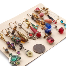 Lot (18) vintage Czech glass rhinestone cabochon bead single dangle earrings