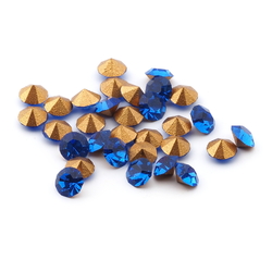 Lot (30) Czech vintage foiled round faceted sapphire blue glass rhinestones 4mm