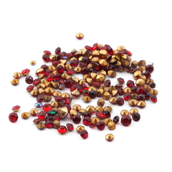 Lot (175) Czech vintage foiled round faceted ruby red glass rhinestones 2-4mm