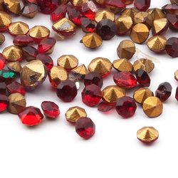 Lot (175) Czech vintage foiled round faceted ruby red glass rhinestones 2-4mm