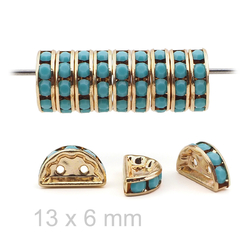 12 pcs 13x6mm Czech Turquoise opaque gold plated Half Moon Rhinestone Spacer beads 2 holes jewelry findings