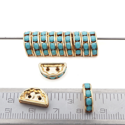 12 pcs 13x6mm Czech Turquoise opaque gold plated Half Moon Rhinestone Spacer beads 2 holes jewelry findings