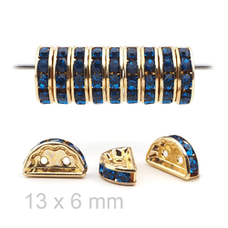 12 pcs 13x6mm Czech Capri Blue gold plated Half Moon Rhinestone Spacer beads 2 holes jewelry findings