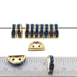 12 pcs 13x6mm Czech Capri Blue gold plated Half Moon Rhinestone Spacer beads 2 holes jewelry findings
