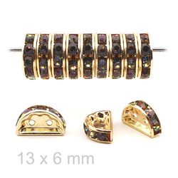 12 pcs 13x6mm Czech Rainbow Vitrail Med. gold plated Half Moon Rhinestone Spacer beads 2 holes jewelry findings