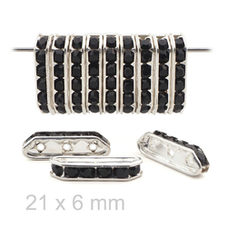 Lot 12 pcs 21x6mm Czech Jet Black silver Rhinestone Bar shape Spacer bar beads 3 holes jewelry findings
