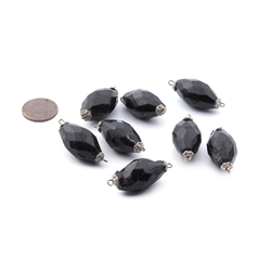 Lot (8) antique Victorian Czech black oval connector glass beads 25mm