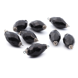 Lot (8) antique Victorian Czech black oval connector glass beads 25mm