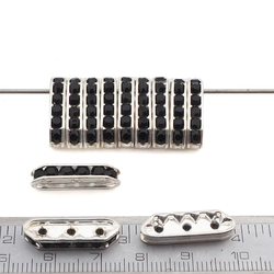 Lot 12 pcs 21x6mm Czech Jet Black silver Rhinestone Bar shape Spacer bar beads 3 holes jewelry findings
