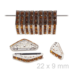 Lot 12 pcs 22x9mm Czech Topaz silver Rhinestone Bridge triple multi strand Spacer beads 3 holes jewelry findings
