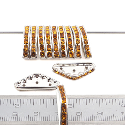 Lot 12 pcs 22x9mm Czech Topaz silver Rhinestone Bridge triple multi strand Spacer beads 3 holes jewelry findings
