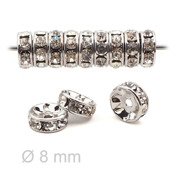Lot 12 pcs 8mm Czech Crystal Rhinestone Rondelles spacer beads Rhodium plated  jewelry findings wedding decor
