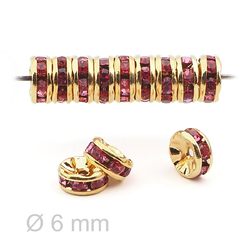 Lot 12 pcs 6mm Czech Rosa Pink Rhinestone Rondelles spacer beads gold plated  jewelry findings wedding decor