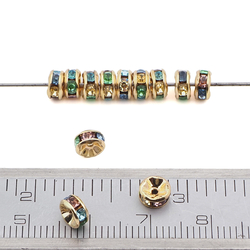 Lot 12 pcs 5mm Czech Rainbow Rhinestone Rondelles spacer beads gold plated jewelry findings