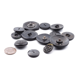 Lot (13) Czech 1920's Art Deco vintage geometric, gnome and floral black glass buttons