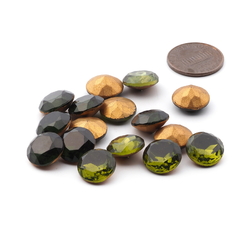 Lot (16) large Czech vintage round faceted foiled dark green glass rhinestones 12mm