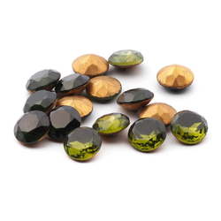 Lot (16) large Czech vintage round faceted foiled dark green glass rhinestones 12mm
