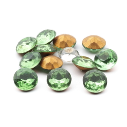 Lot (12) large Czech vintage round faceted foiled light green glass rhinestones 12mm