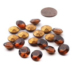 Lot (19) large Czech vintage round faceted foiled amber topaz glass rhinestones 12mm
