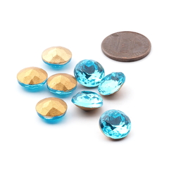 Lot (8) large Czech vintage round faceted foiled blue glass rhinestones 12mm