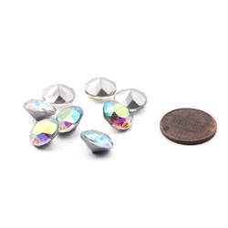 Lot (8) large Czech vintage round faceted foiled AB glass rhinestones 11mm