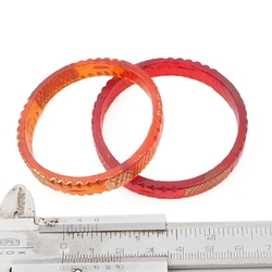 Lot (2) antique Nouveau Czech gold gilt orange red faceted glass bangles