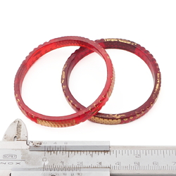 Lot (2) antique Nouveau Czech gold gilt red faceted glass bangles 2.3"