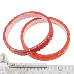 Lot (2) antique Nouveau Czech gold gilt enamel orange red faceted glass bangles