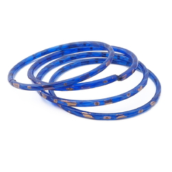 Lot (4) antique Czech spiral filigree gold gilt blue faceted glass bangles hoops 2.5"