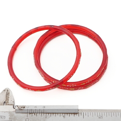 Lot (3) Antique Nouveau Czech gold gilt enamel red faceted glass bangles 2.2"