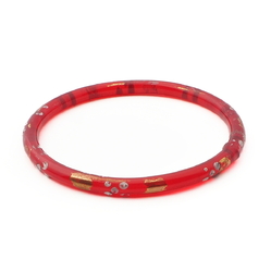 Antique Nouveau Czech gold gilt enamel red glass bangle 2.4"