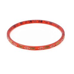 Antique Nouveau Czech gold gilt enamel red faceted glass bangle 2.65"