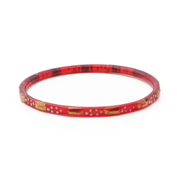 Antique Nouveau Czech gold gilt enamel red faceted glass bangle 2.5"