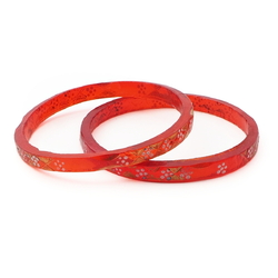 Lot (2) antique Nouveau Czech gold gilt enamel red faceted glass bangles 2.3"